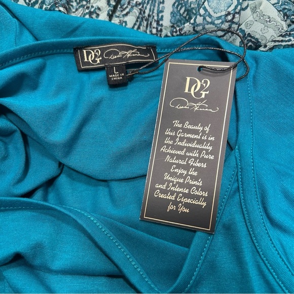DG2 Diane Gilman Women Large Teal Blue Crew Neck Flowy Paisley Long Sleeve Top - Picture 5 of 8